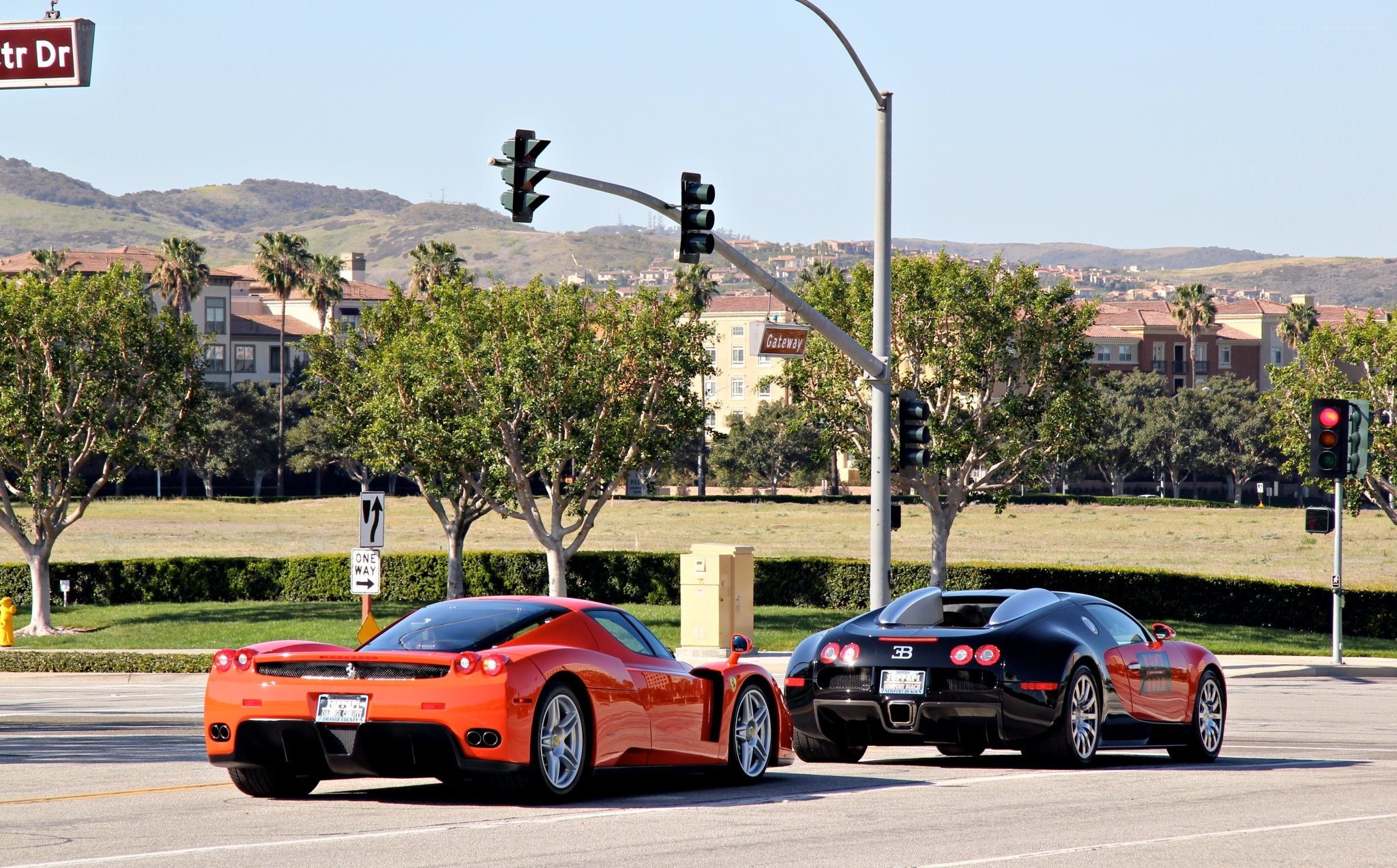 Ferrari and Bugatti at intersection
