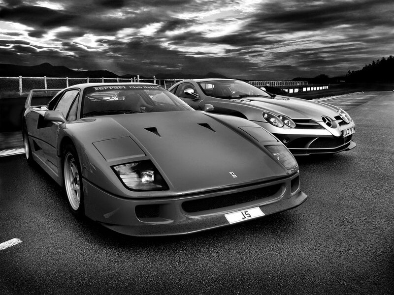 Ferrari and Mercedes on a racetrack
