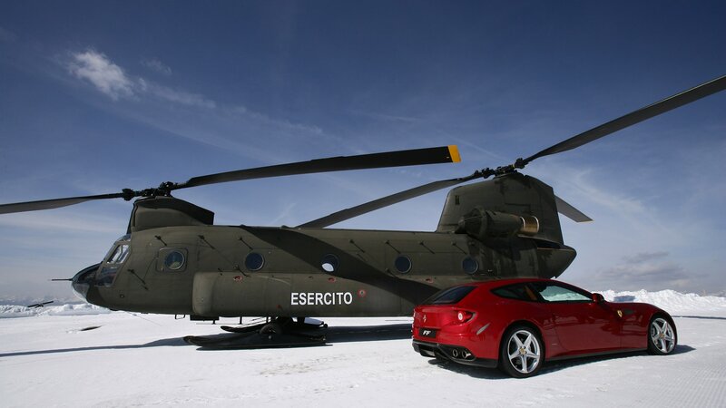 Ferrari and military helicopter
