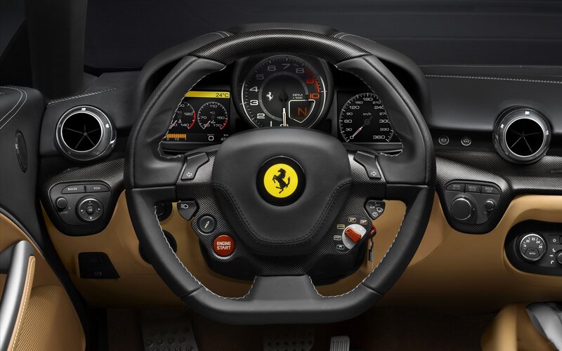 Ferrari Car Interior — Black, Sleek, Photograph, Steering Wheel, Dashboard, Instrument Cluster