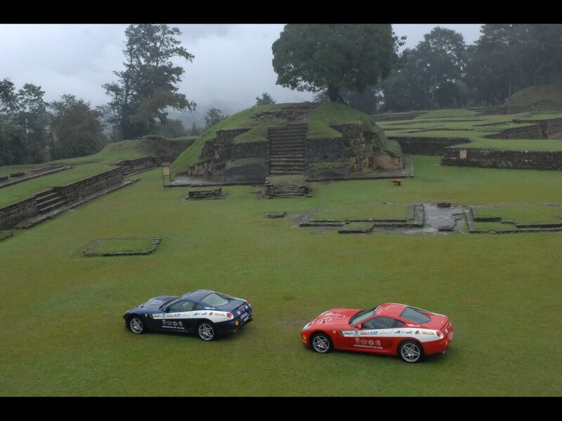 Ferrari cars at ancient ruins
