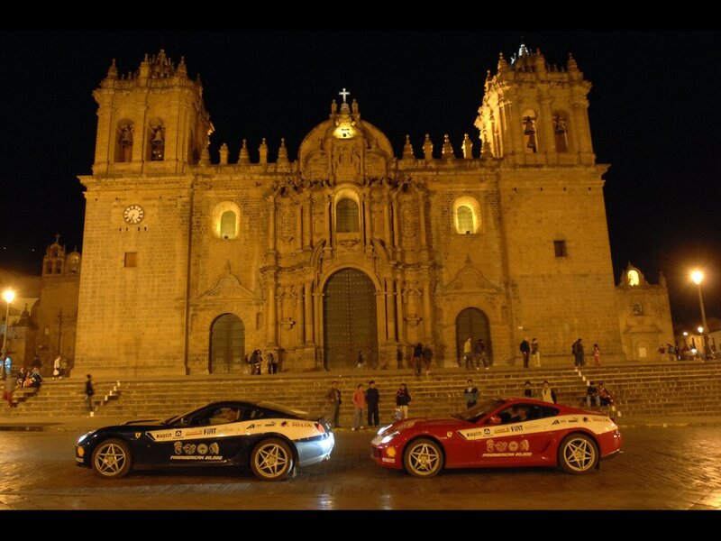 Ferrari cars at night in Cusco