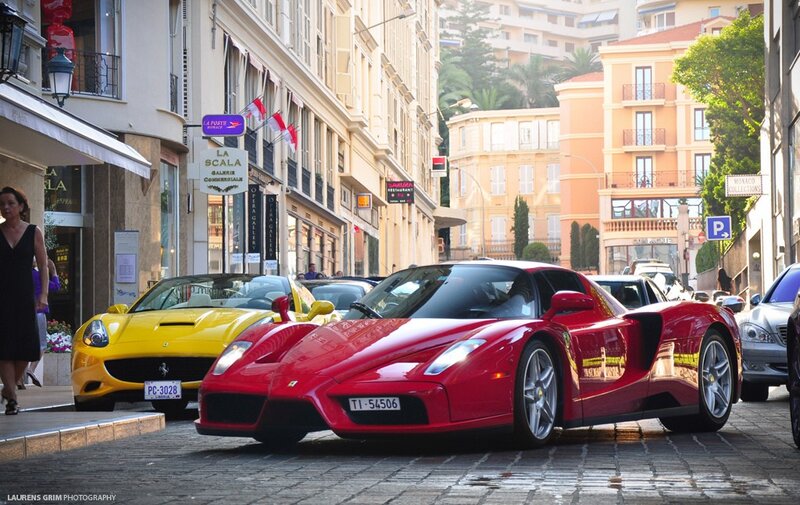 Ferrari cars on a city street