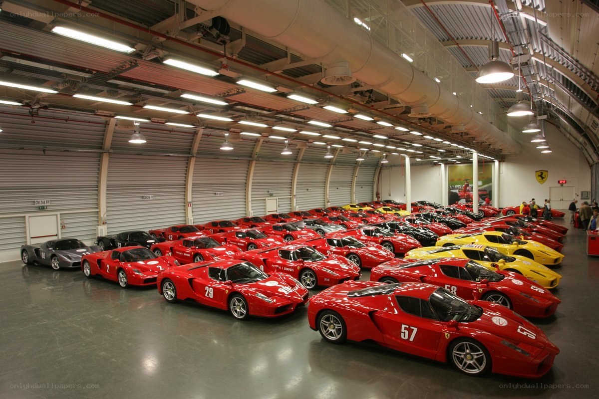 Ferrari collection in garage