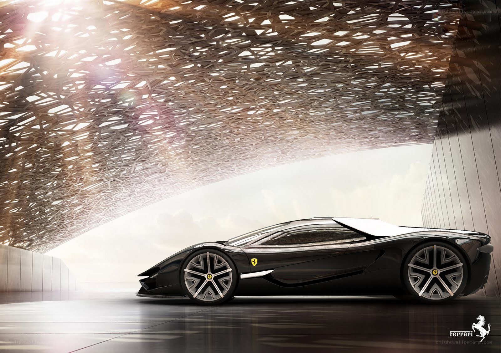 Ferrari concept car in modern structure