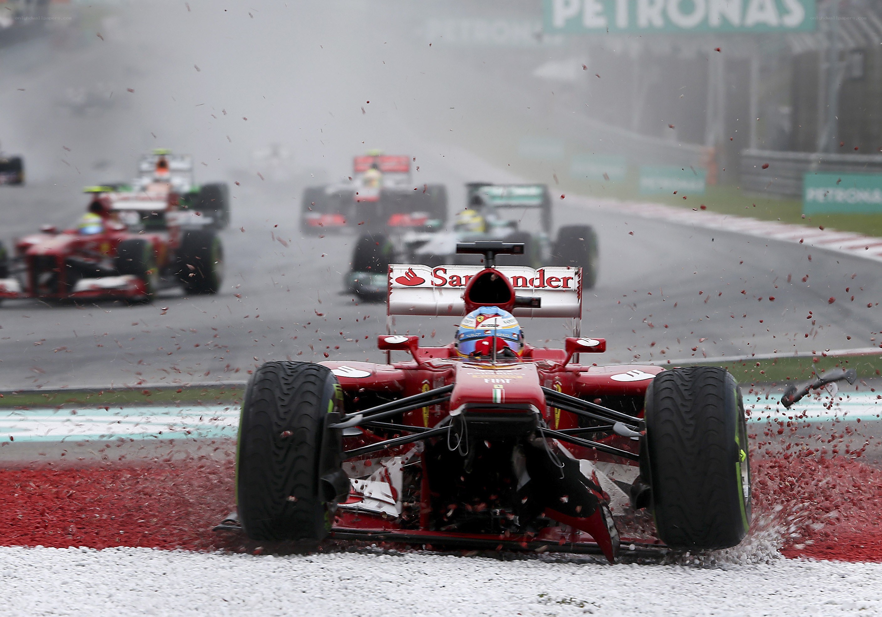Ferrari crashes in rain