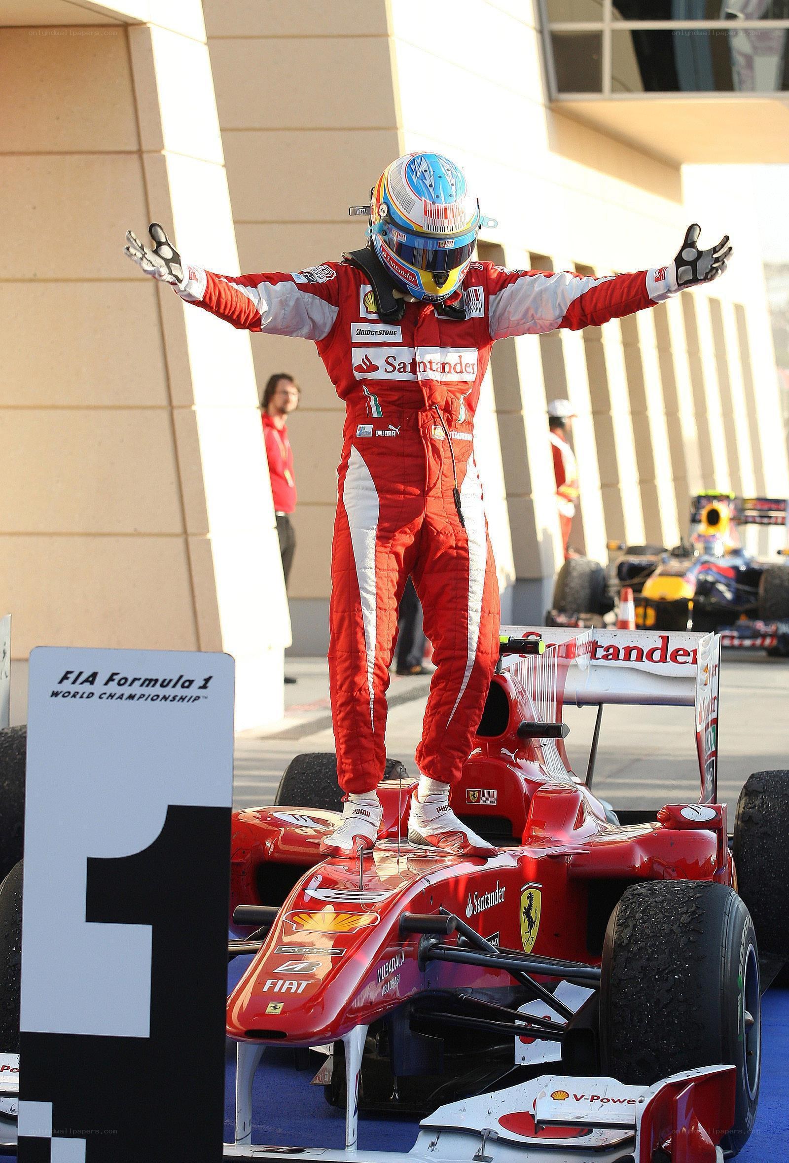 Ferrari driver celebrates victory