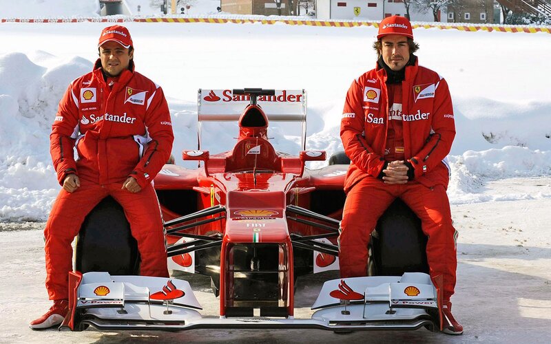 Ferrari drivers in snow