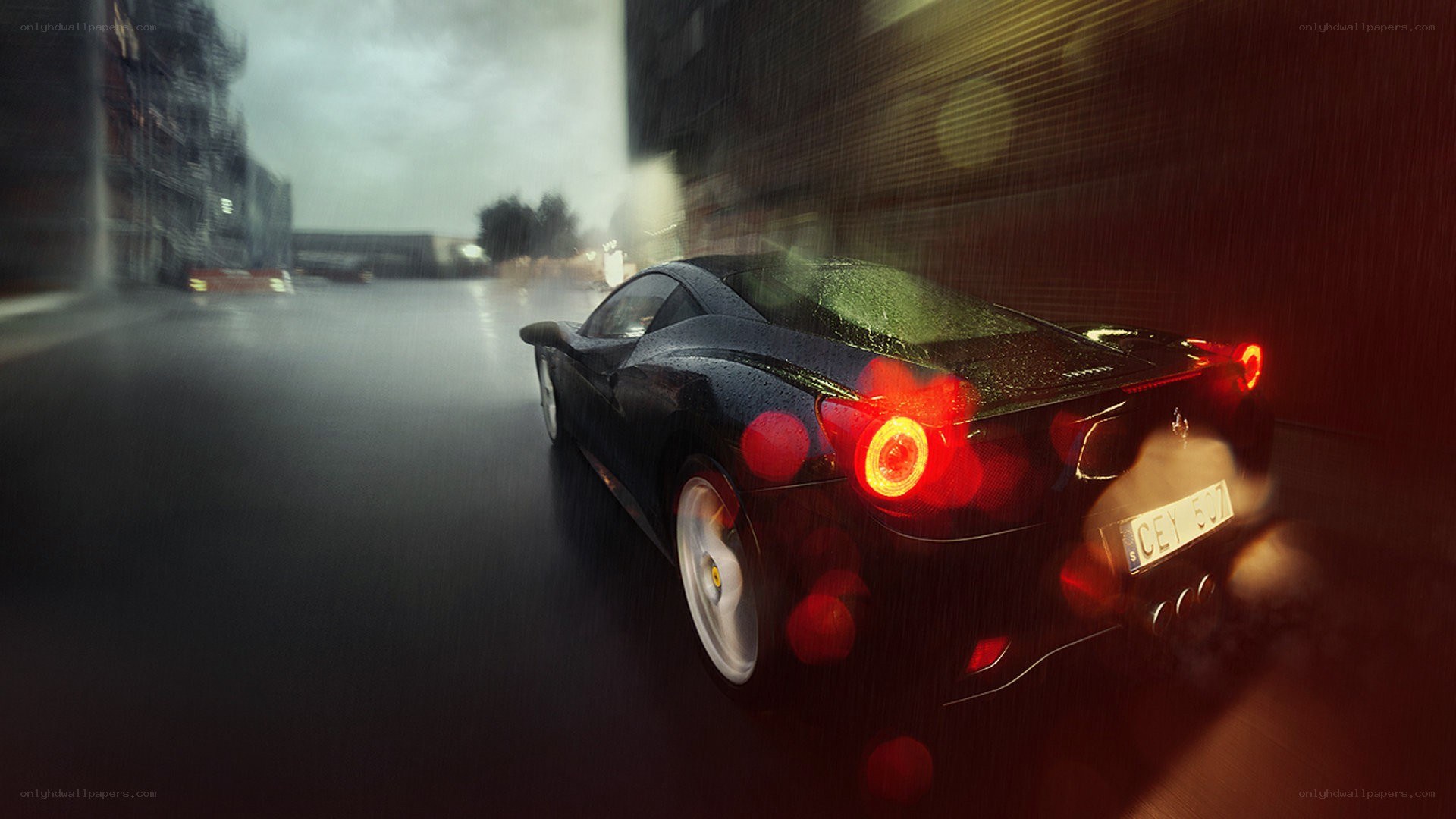 Ferrari driving in rain