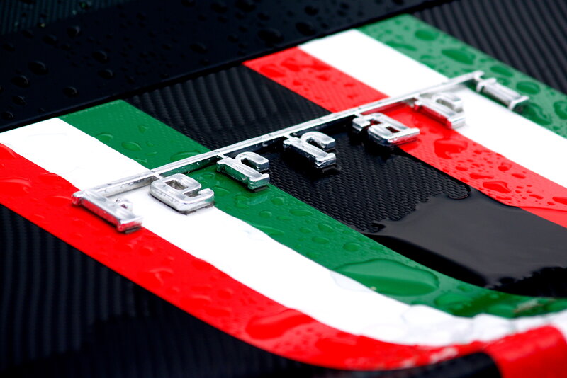 Ferrari emblem on carbon fiber