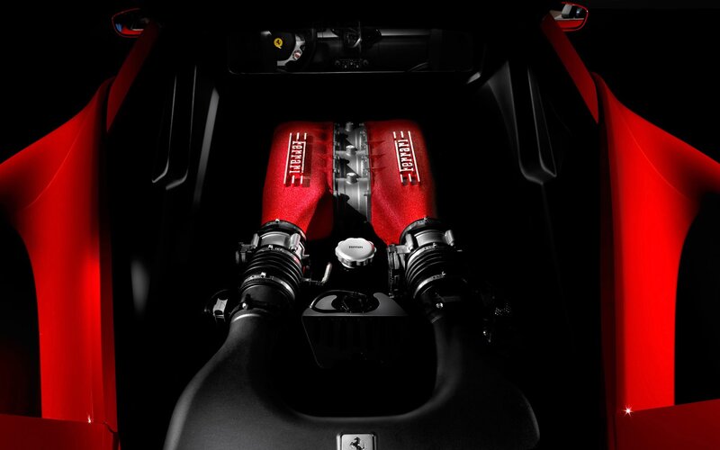 Ferrari Engine Bay — Red, Dramatic, Photograph, Air Intakes