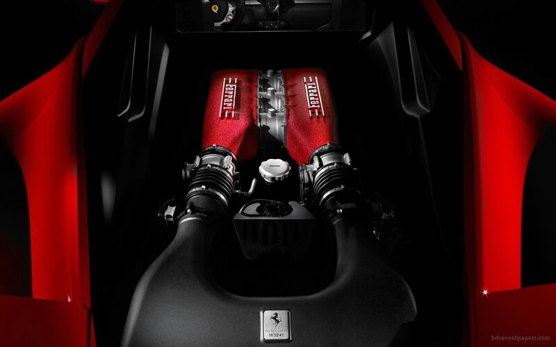 Ferrari Engine Bay — Red, Dramatic, Photograph, Dashboard, Car Interior