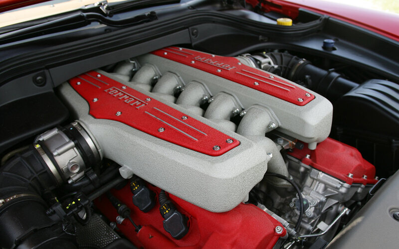 Ferrari Engine Bay — Red, Mechanical, Photograph, Engine Cover, Intake Manifold