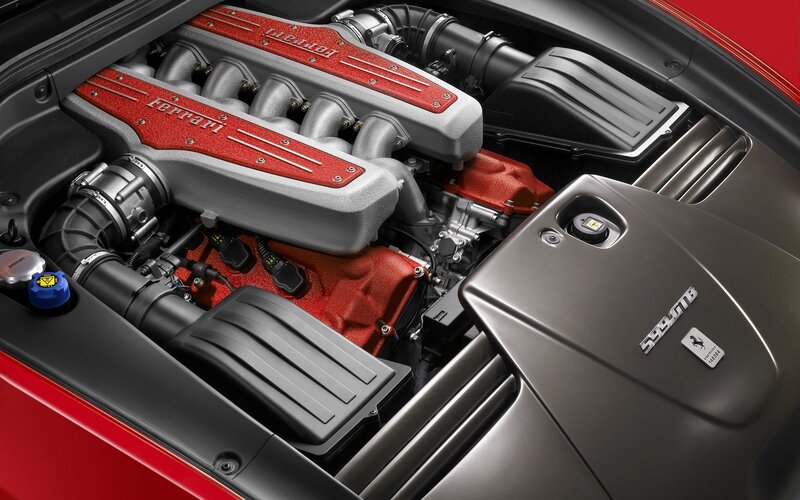 Ferrari Engine Bay — Red, Technical, Photograph, Hood