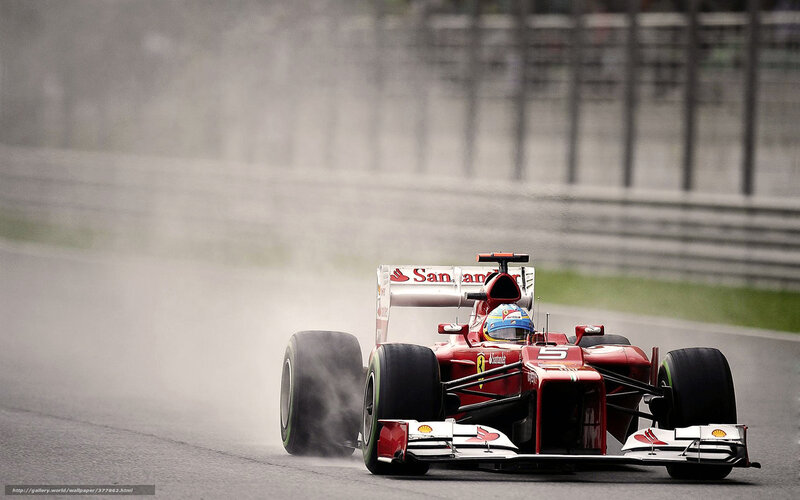 Ferrari F1 car on wet track