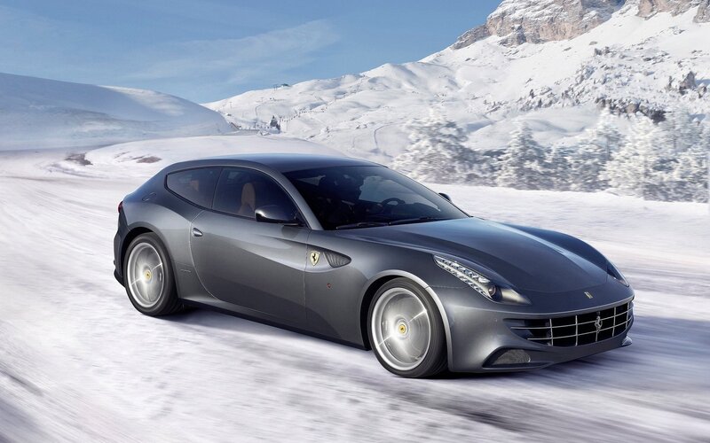 Ferrari FF on snowy mountain road