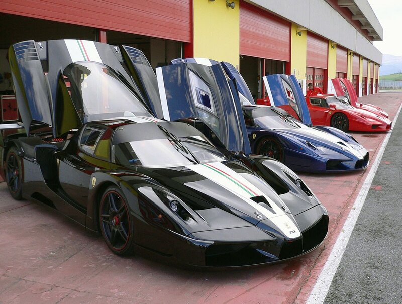 Ferrari FXX cars in garage