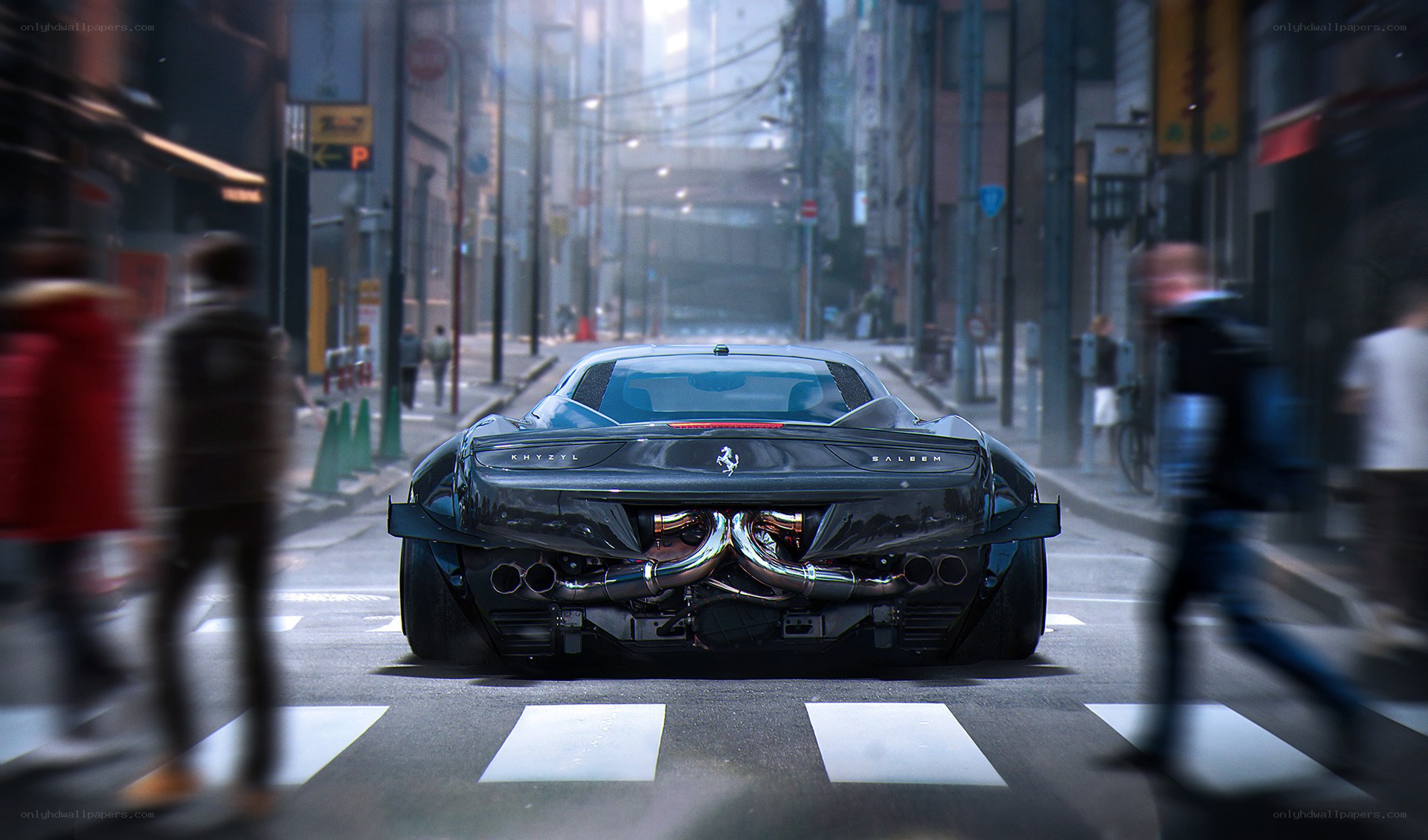 Ferrari in a city street
