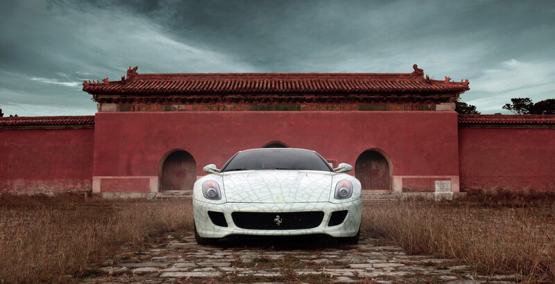 Ferrari in front of ancient wall