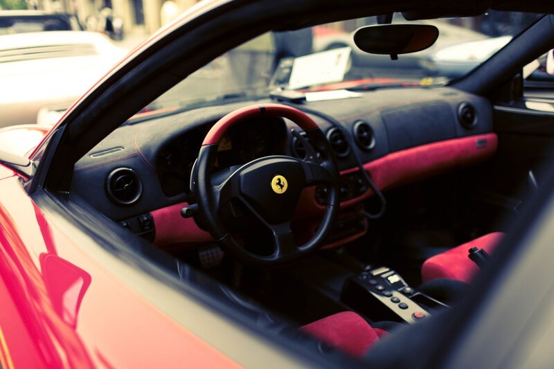 Ferrari interior with red accents
