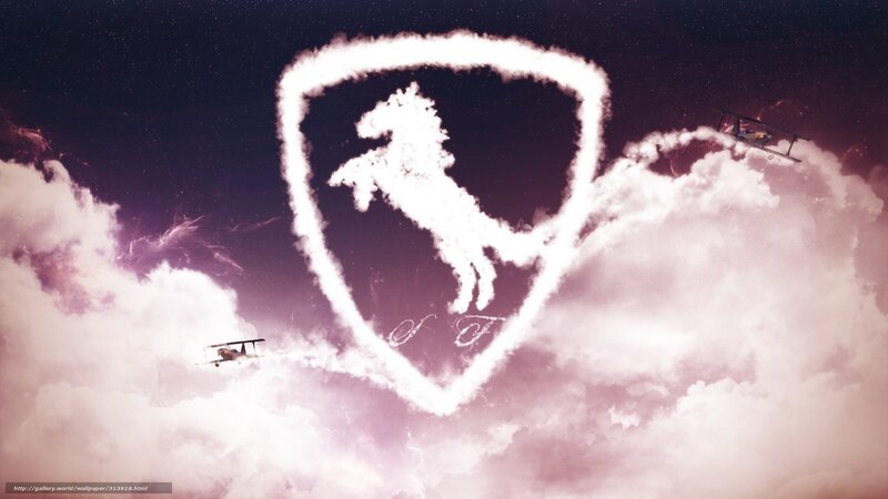 Ferrari logo in clouds