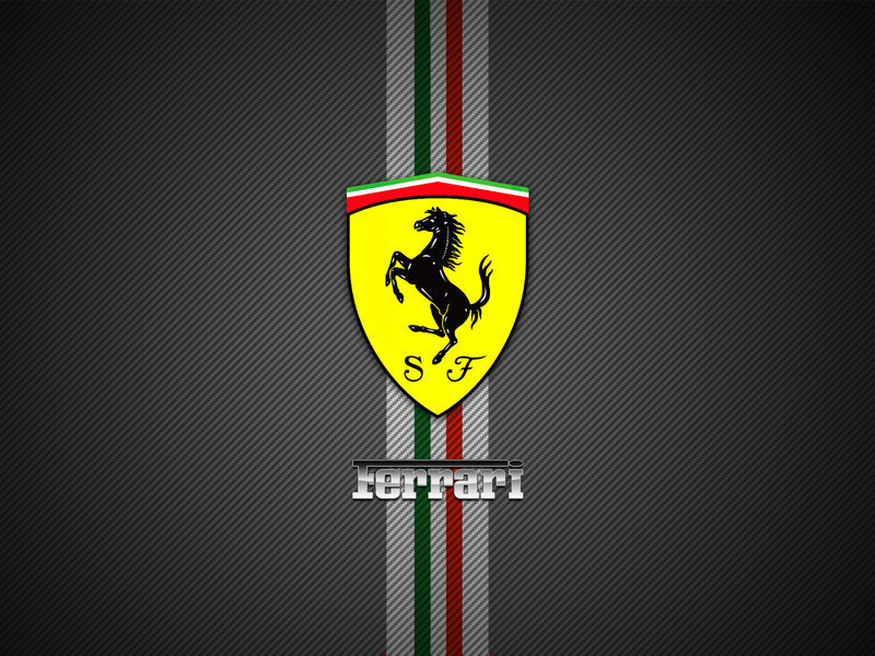 Ferrari logo on carbon fiber