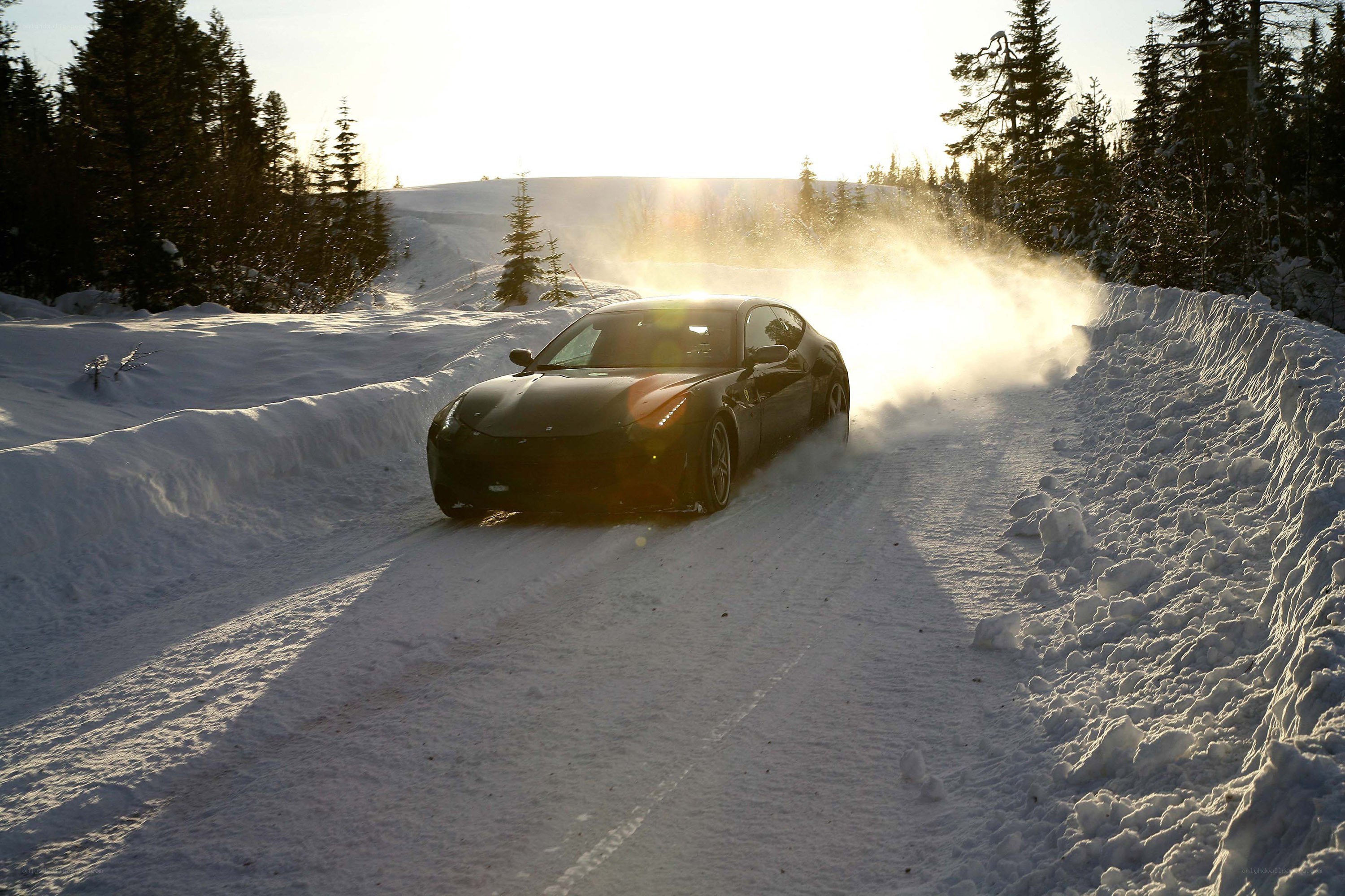 Ferrari on snowy road