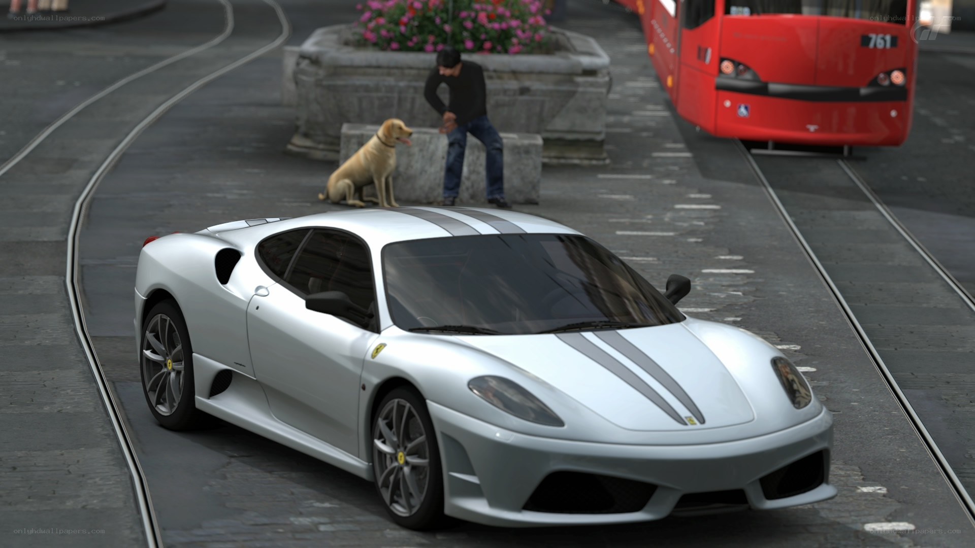 Ferrari on tram tracks