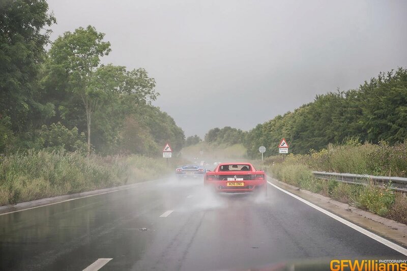 Ferrari on wet road