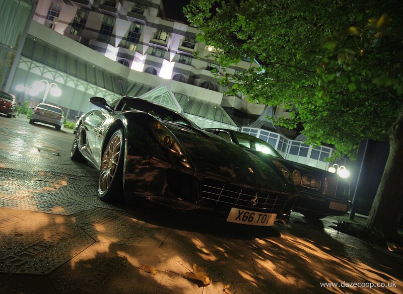 Ferrari parked at night