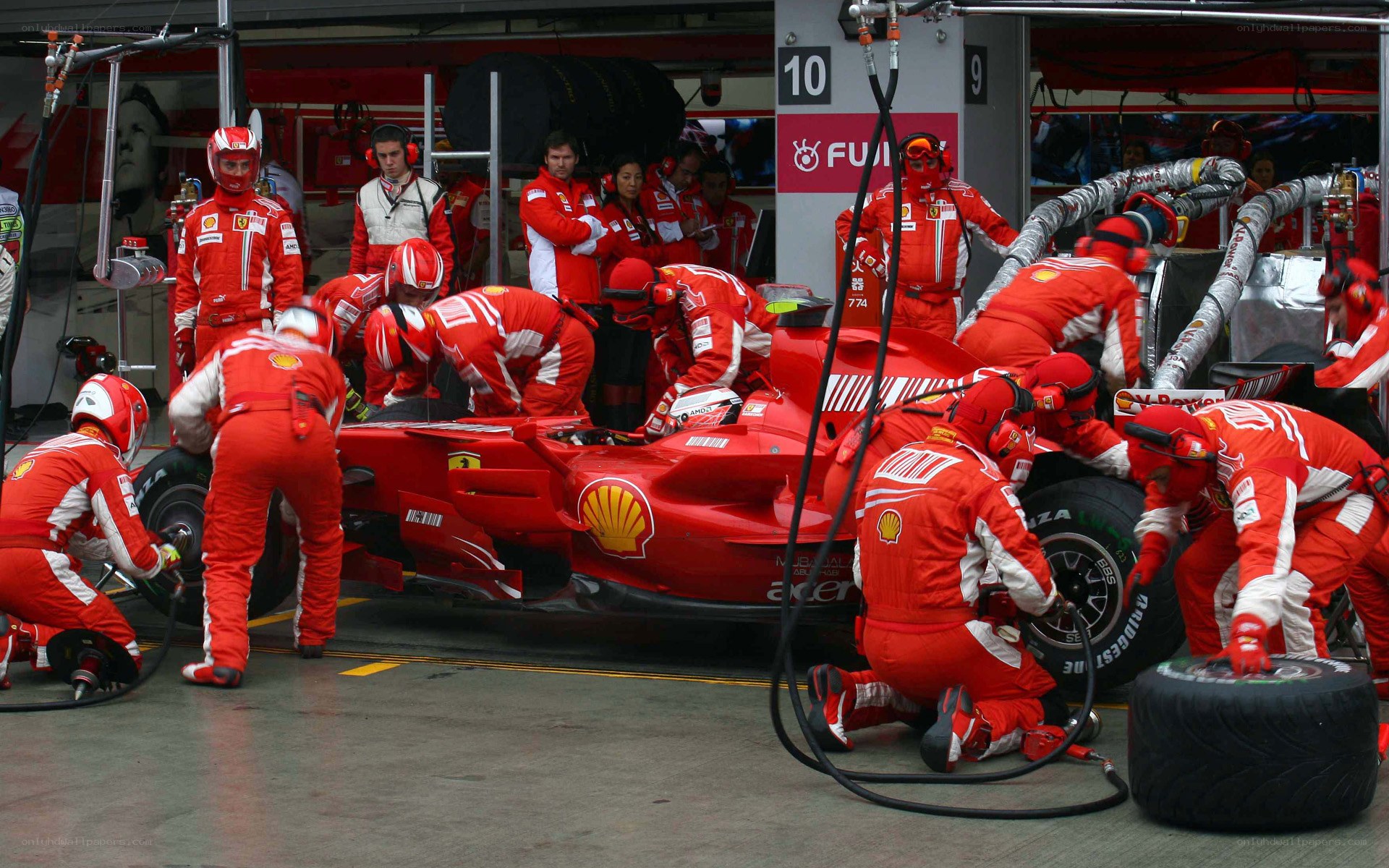 Ferrari pit crew in action