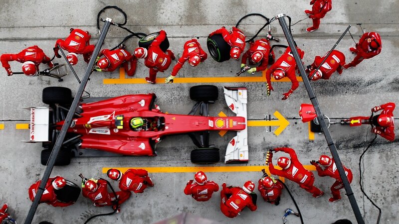 Ferrari Pit Crew — Red, Dynamic, Photograph, Race Car