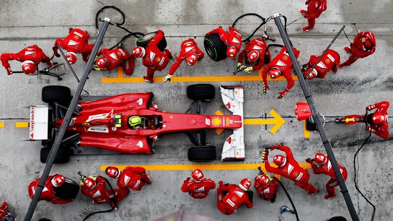 Ferrari Pit Crew — Red, Focused, Photograph, Race Car, Pit Stop