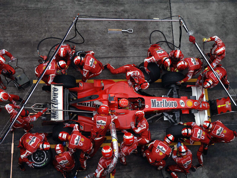 Ferrari pit stop during a race