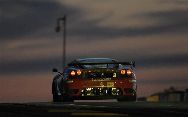 Ferrari race car at dusk