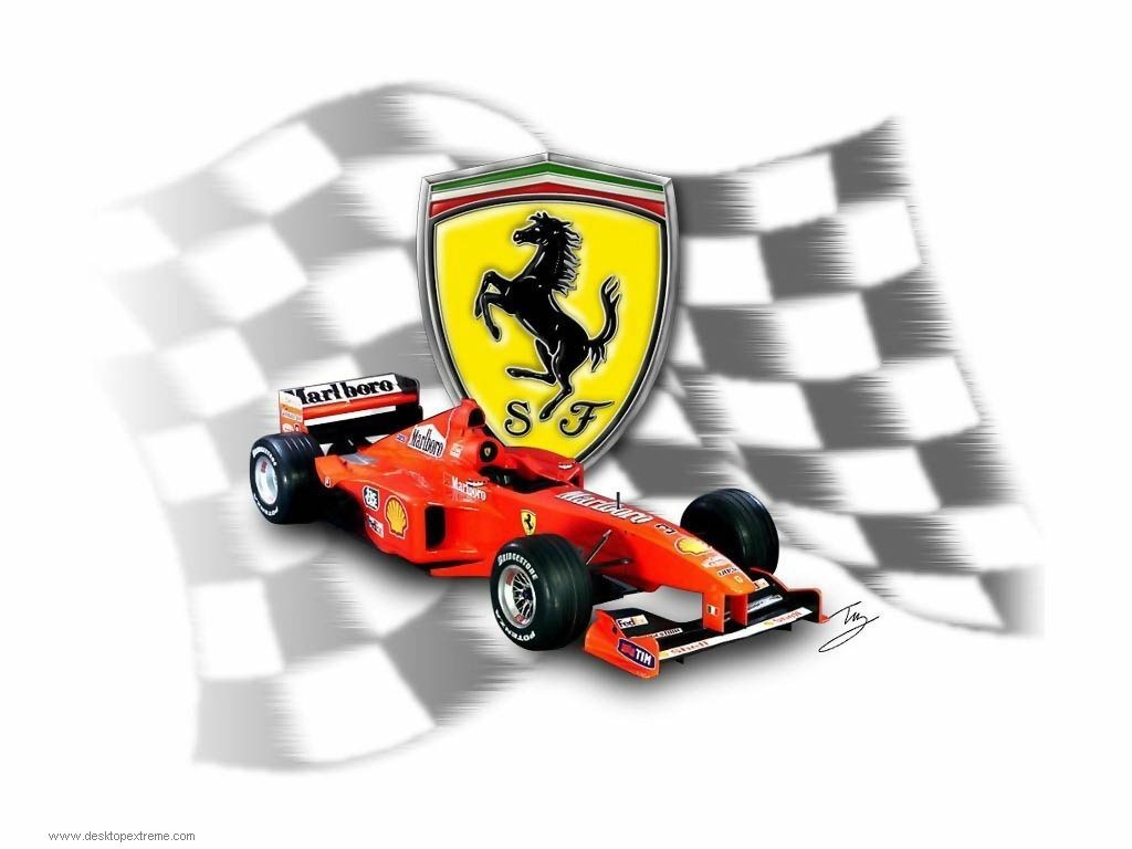 Ferrari race car with checkered flag