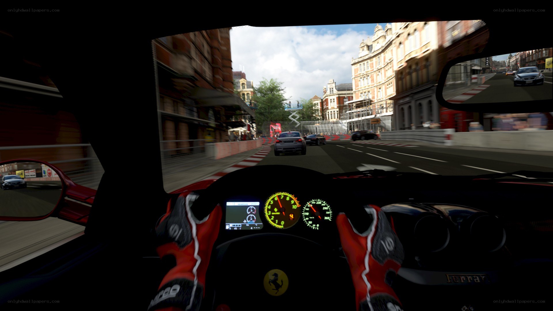Ferrari racing in city