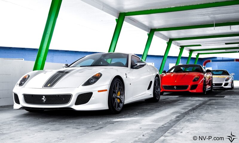 Ferrari sports cars in garage