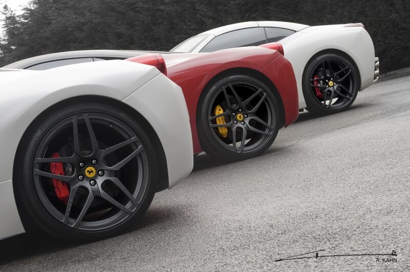 Ferrari sports cars in white and red
