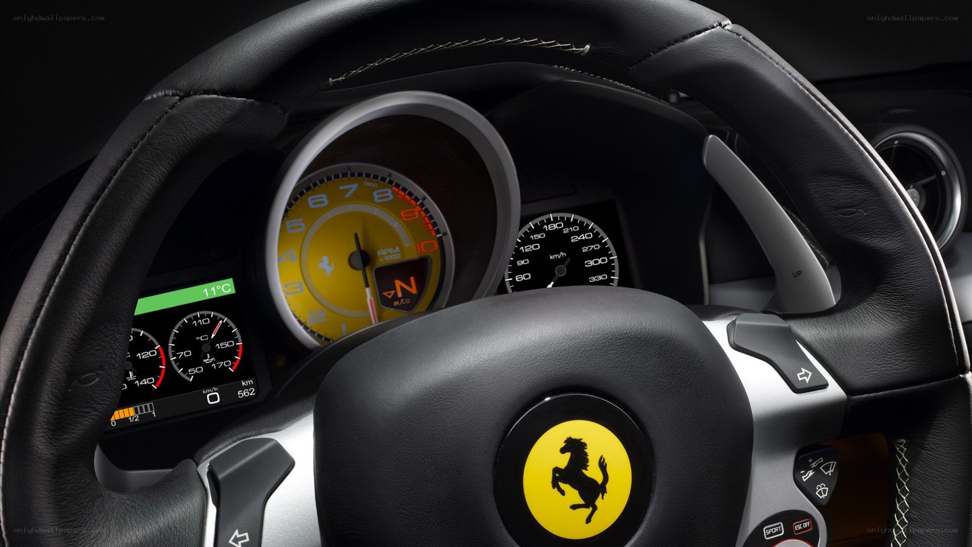 Ferrari steering wheel and dashboard