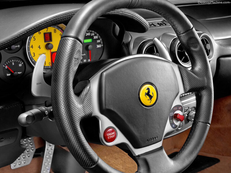 Ferrari Steering Wheel — Black, Focused, Photograph, Dashboard, Instrument Cluster