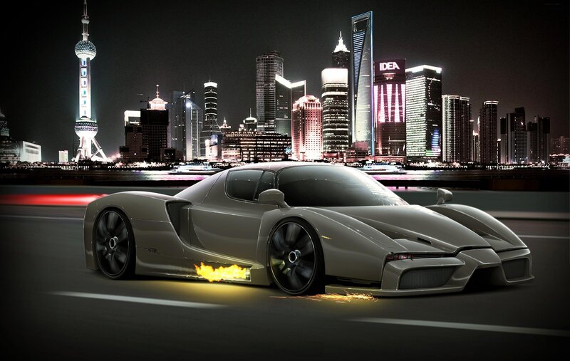 Ferrari supercar at night