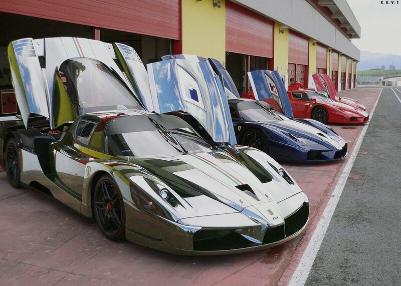 Ferrari supercars in garage