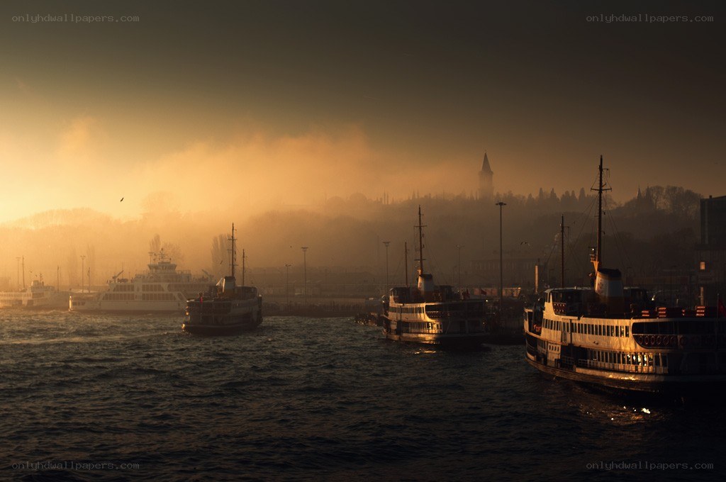 Ferries at sunset in Istanbul