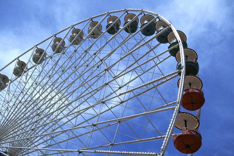 Ferris wheel against blue sky