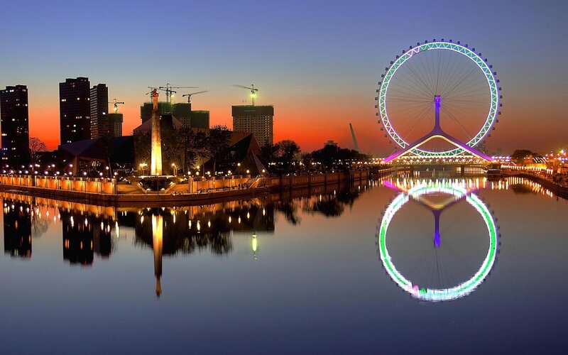 Ferris Wheel at Dusk — Blue, Serene, Sunset