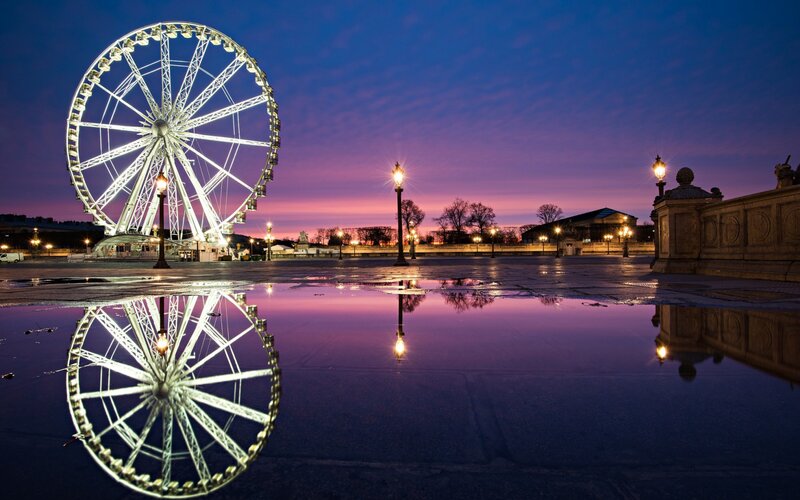 Ferris Wheel at Dusk — Purple, Serene