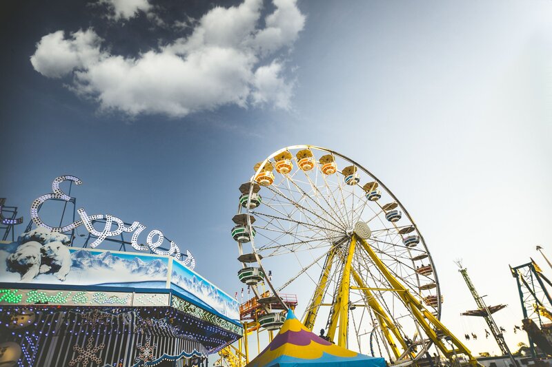 Ferris Wheel at Fair — Blue, Dramatic, Afternoon