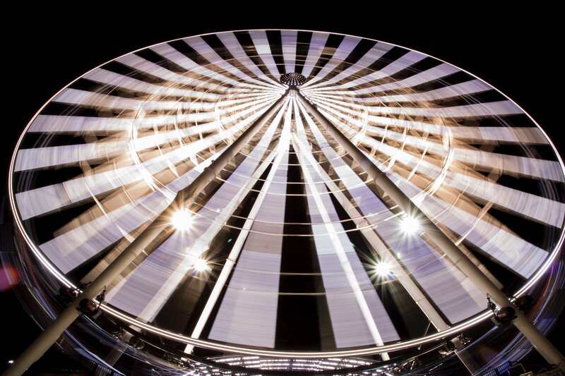 Ferris Wheel at Night — Black, Dramatic, Photograph, Lights