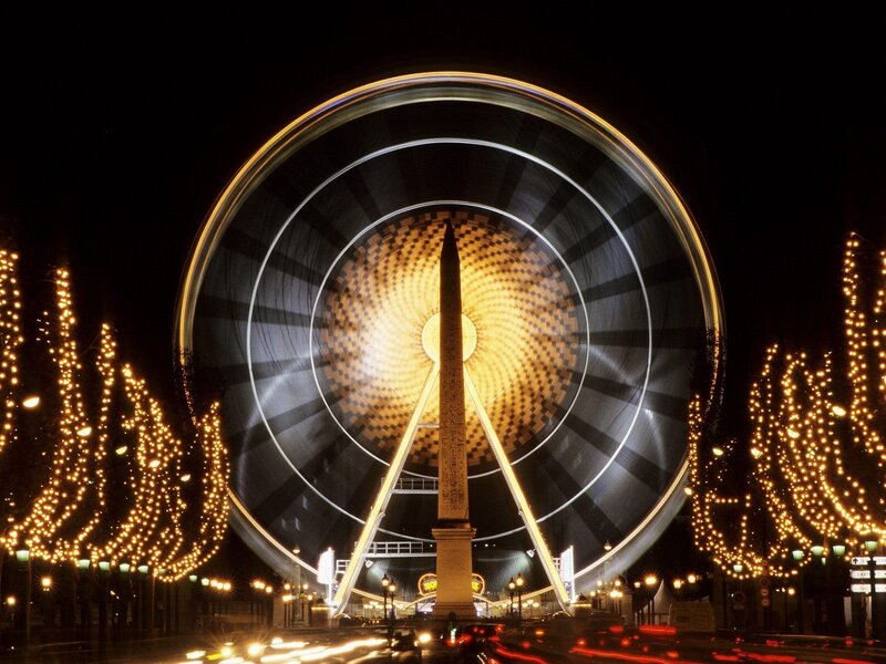 Ferris Wheel at Night — Black, Dramatic, Photograph, Obelisk, Lights